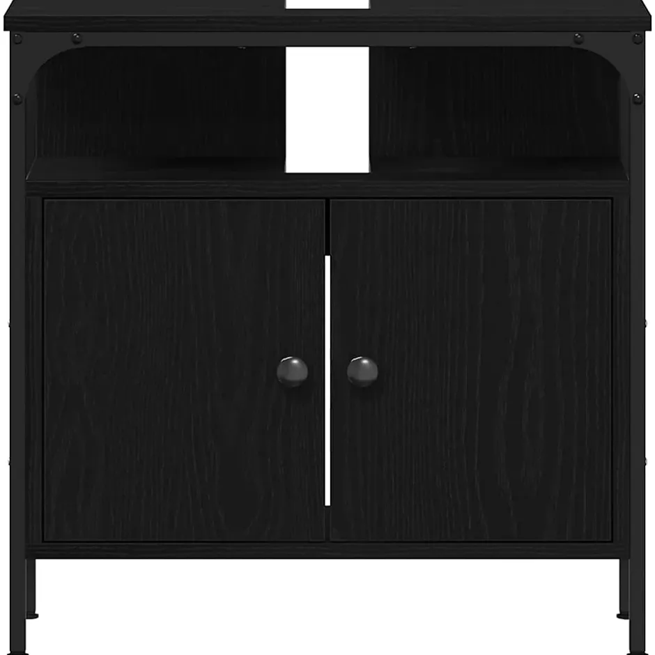 zmh Armoire lavabo de salle de bain chêne noir 60x30x60 cm* Meuble Wc