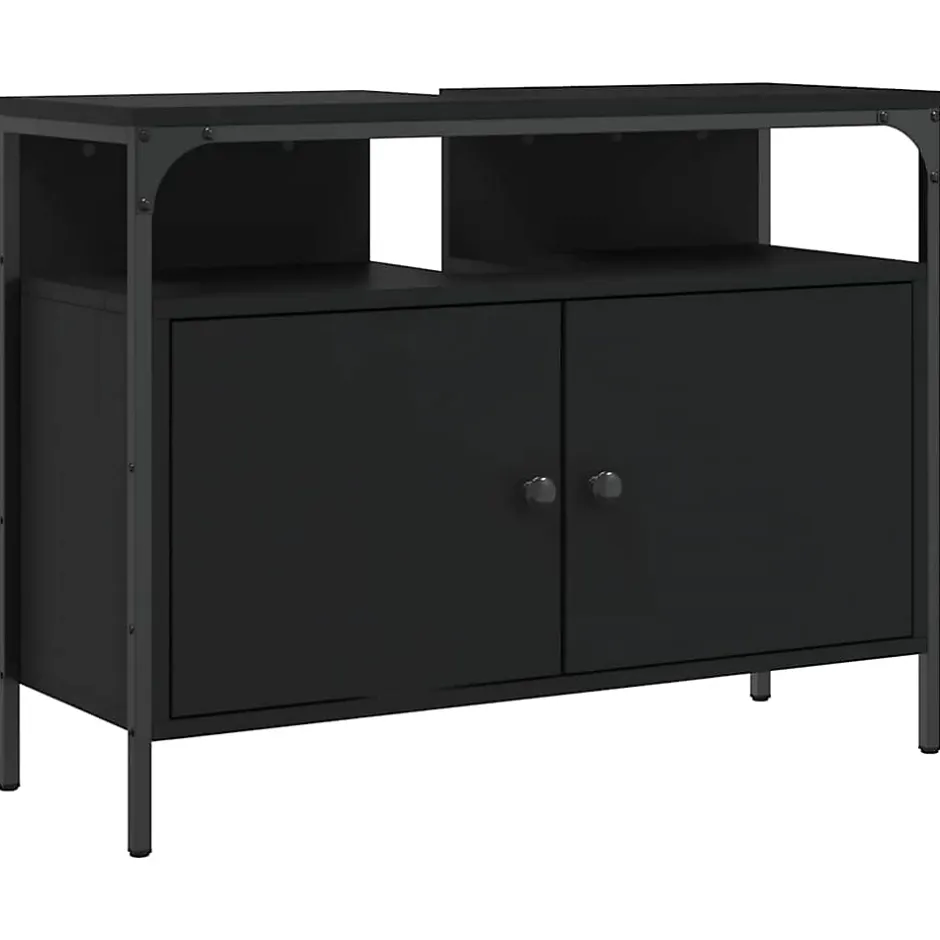 zmh Armoire lavabo de salle de bain noir 80x30x60 cm