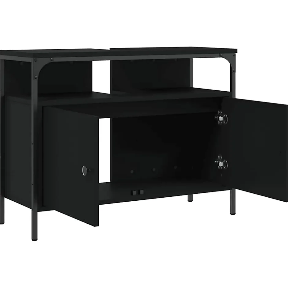 zmh Armoire lavabo de salle de bain noir 80x30x60 cm