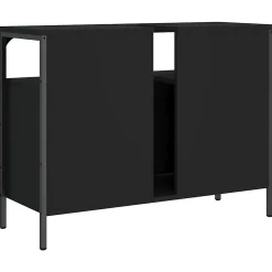 zmh Armoire lavabo de salle de bain noir 80x30x60 cm