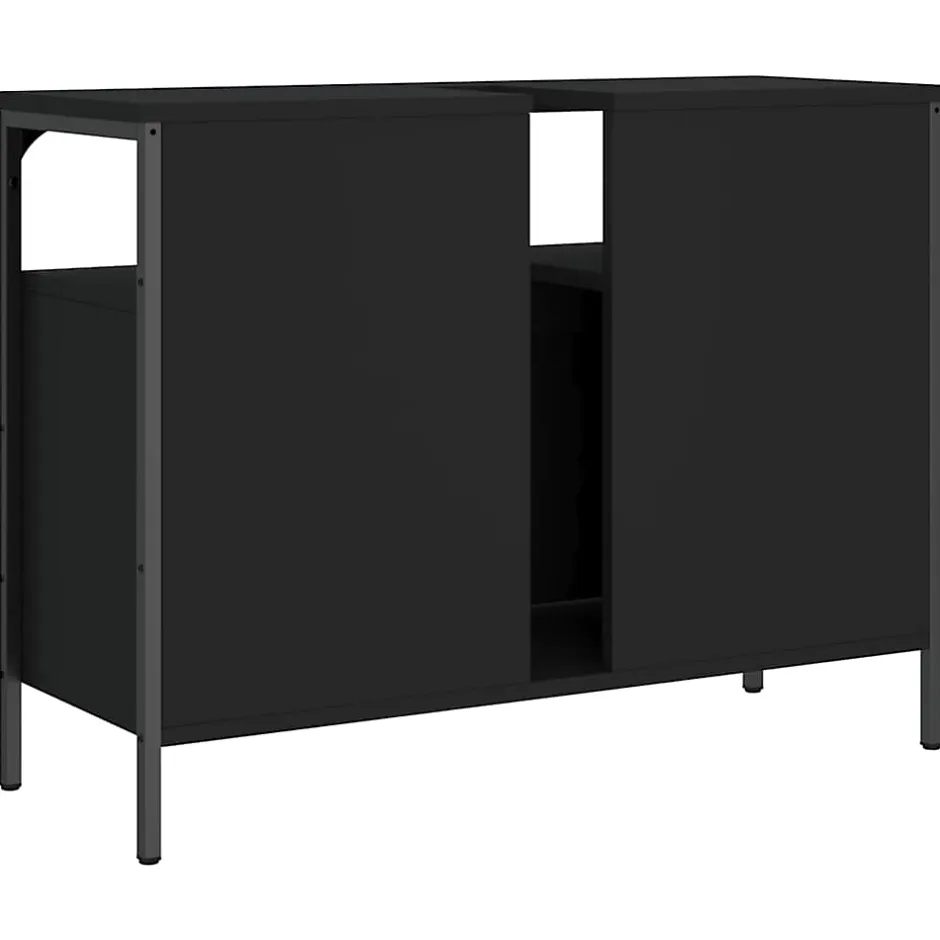 zmh Armoire lavabo de salle de bain noir 80x30x60 cm