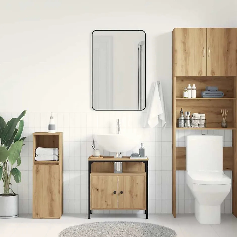 zmh Armoire lavabo de salle de bain chêne artisanal 60x30x60 cm