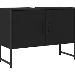 zmh Armoire lavabo de salle de bain noir 80x33x60cm bois ingénierie