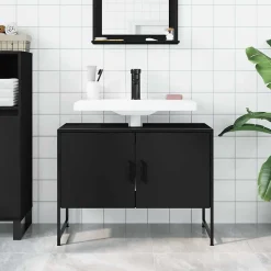 zmh Armoire lavabo de salle de bain noir 80x33x60cm bois ingénierie