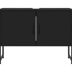 zmh Armoire lavabo de salle de bain noir 80x33x60cm bois ingénierie