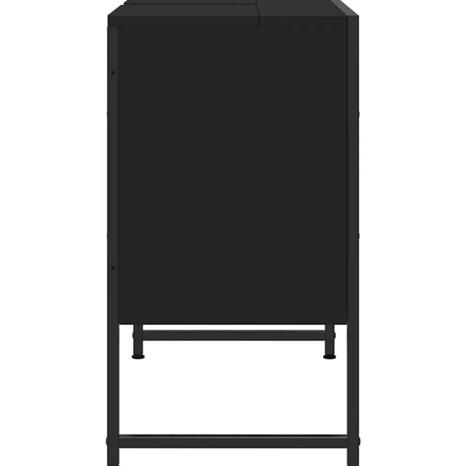 zmh Armoire lavabo de salle de bain noir 80x33x60cm bois ingénierie