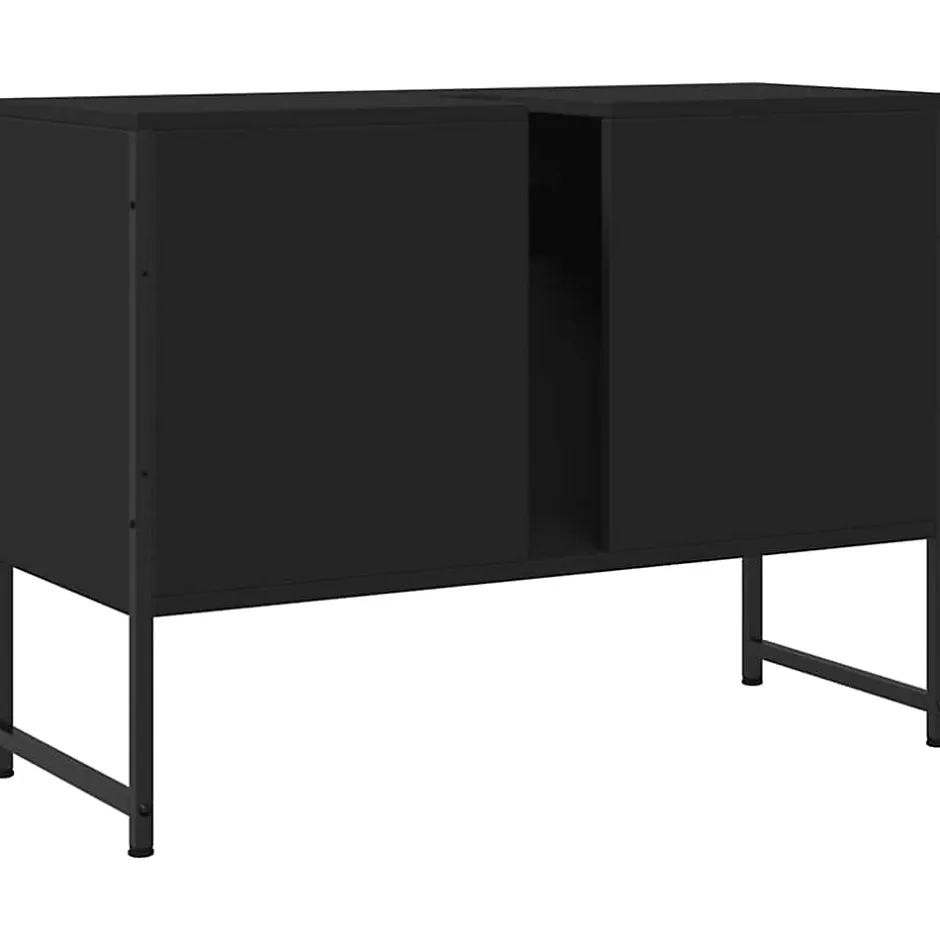 zmh Armoire lavabo de salle de bain noir 80x33x60cm bois ingénierie