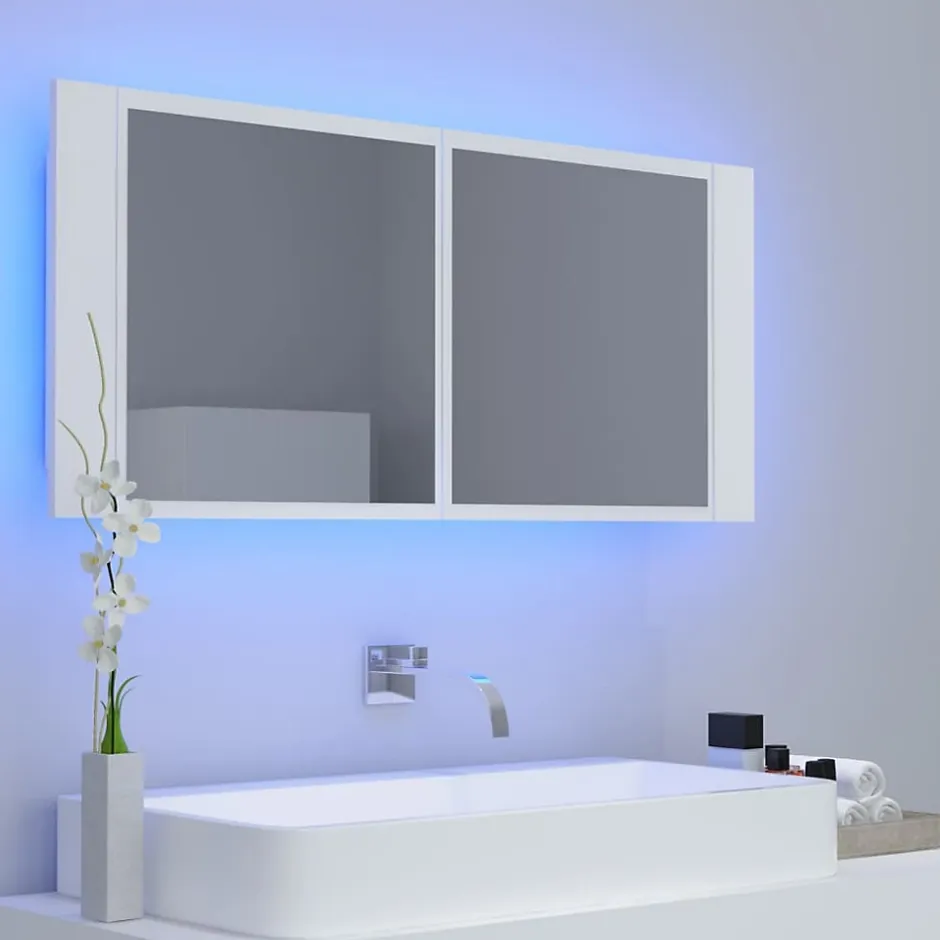 zmh Armoire salle de bain à miroir LED Blanc 100x12x45 cm Acrylique* Meuble Wc