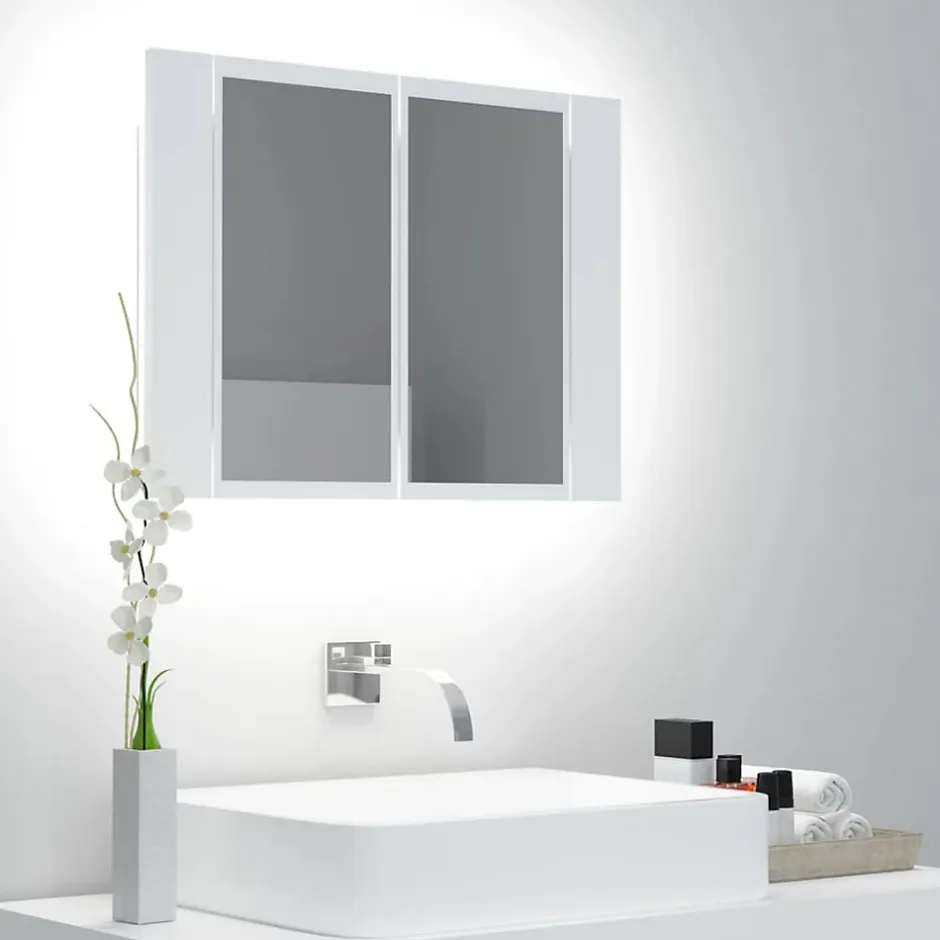 zmh Armoire salle de bain à miroir LED Blanc 60x12x45 cm Acrylique