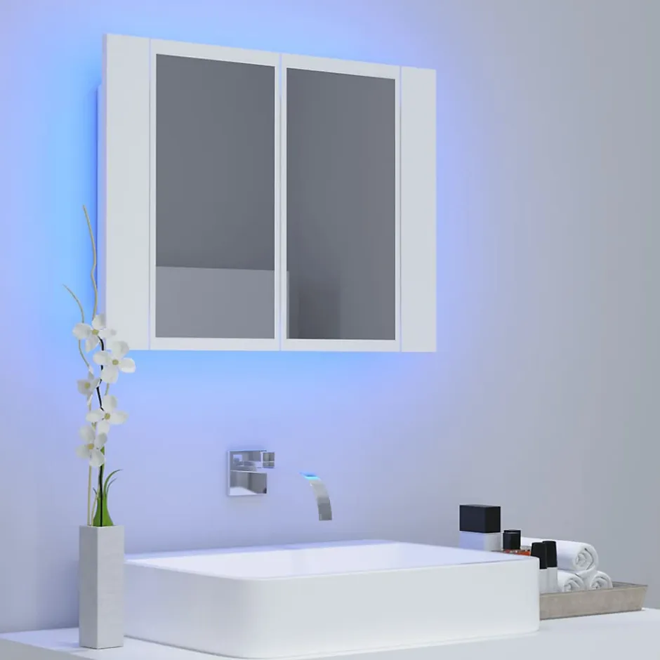 zmh Armoire salle de bain à miroir LED Blanc 60x12x45 cm Acrylique