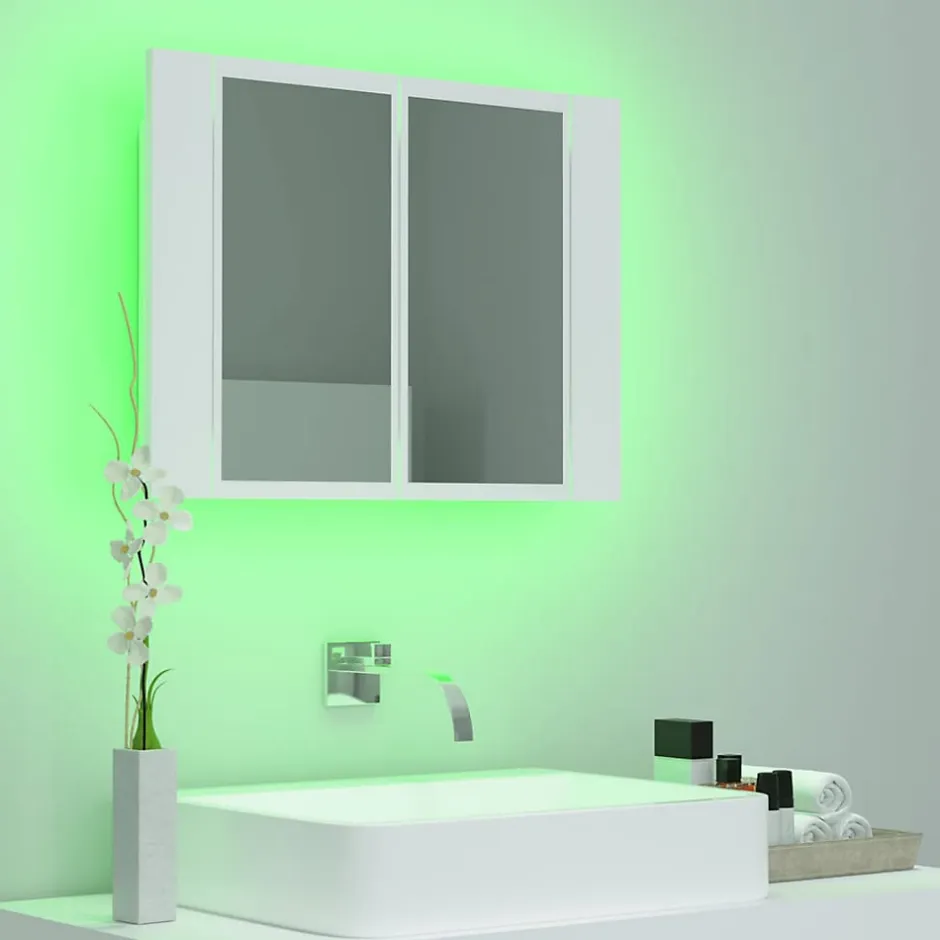 zmh Armoire salle de bain à miroir LED Blanc 60x12x45 cm Acrylique