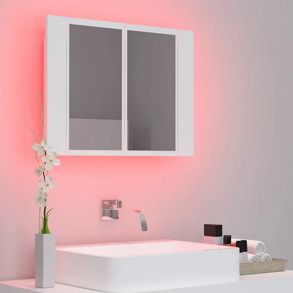 zmh Armoire salle de bain à miroir LED Blanc 60x12x45 cm Acrylique