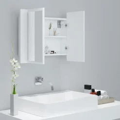 zmh Armoire salle de bain à miroir LED Blanc 60x12x45 cm Acrylique