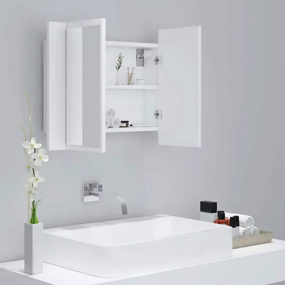 zmh Armoire salle de bain à miroir LED Blanc 60x12x45 cm Acrylique