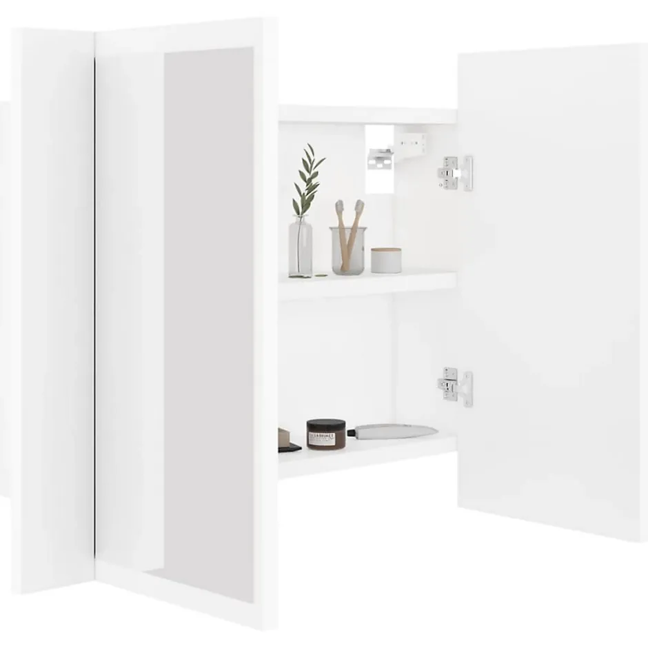 zmh Armoire salle de bain à miroir LED Blanc 60x12x45 cm Acrylique