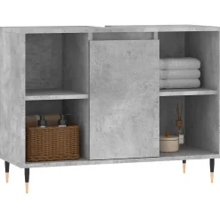 zmh Armoire salle de bain gris béton 80x33x60cm bois d'ingénierie* Meuble Wc