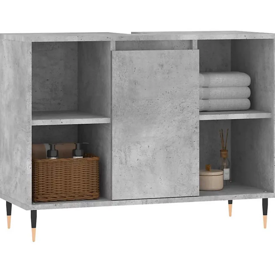 zmh Armoire salle de bain gris béton 80x33x60cm bois d'ingénierie* Meuble Wc