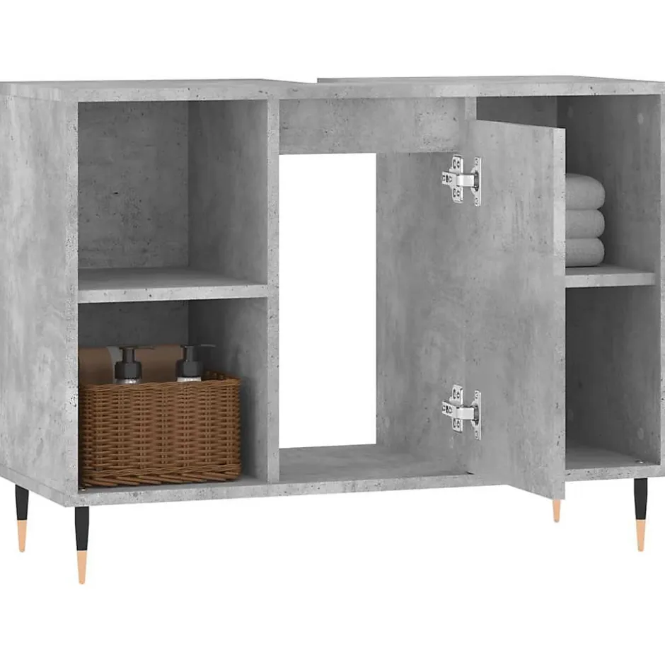 zmh Armoire salle de bain gris béton 80x33x60cm bois d'ingénierie* Meuble Wc