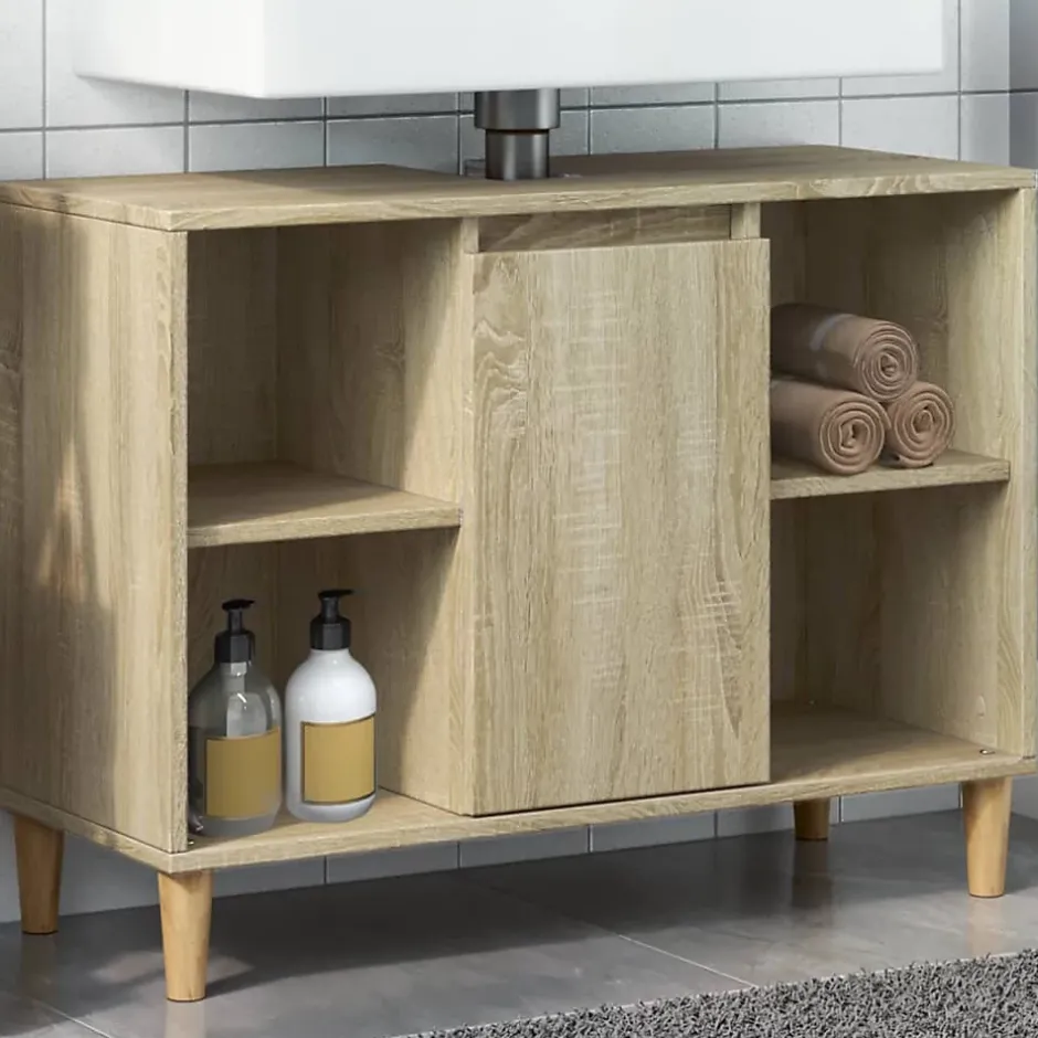 zmh Armoire salle de bain chêne sonoma 80x33x60cm bois d'ingénierie