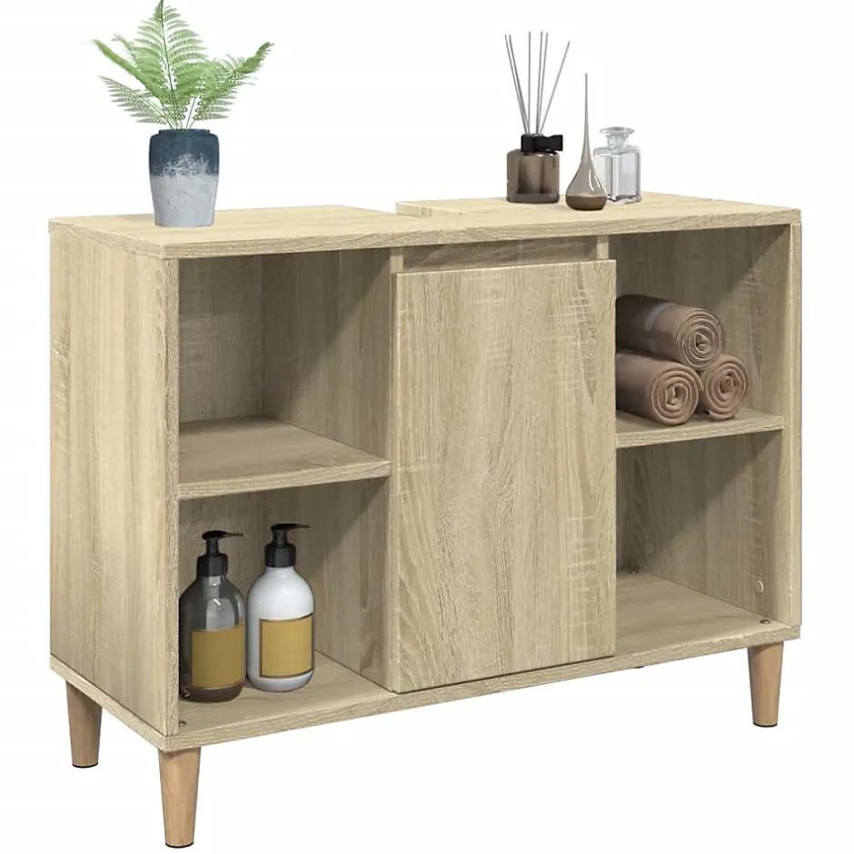 zmh Armoire salle de bain chêne sonoma 80x33x60cm bois d'ingénierie