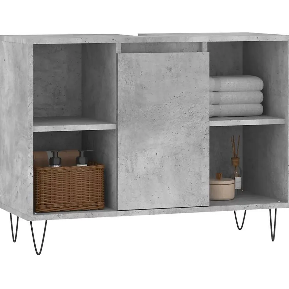 zmh Armoire salle de bain gris béton 80x33x60cm bois d'ingénierie