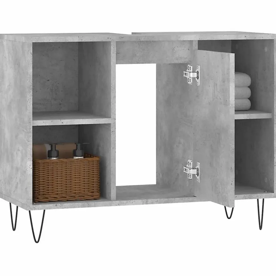 zmh Armoire salle de bain gris béton 80x33x60cm bois d'ingénierie
