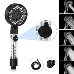 zmh Douchette à main noire à économie d'eau avec flexible de 1,5 m pour salle de bain