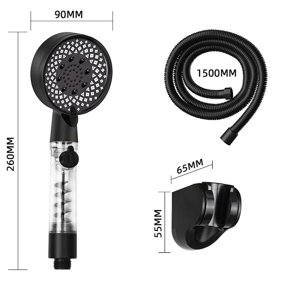 zmh Douchette à main noire à économie d'eau avec flexible de 1,5 m pour salle de bain