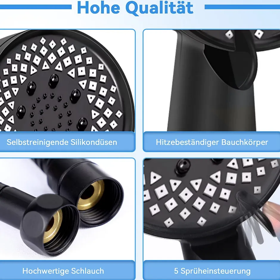 zmh Douchette à main noire à économie d'eau avec flexible de 1,5 m pour salle de bain