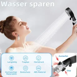 zmh Douchette à main noire à économie d'eau avec flexible de 1,5 m pour salle de bain