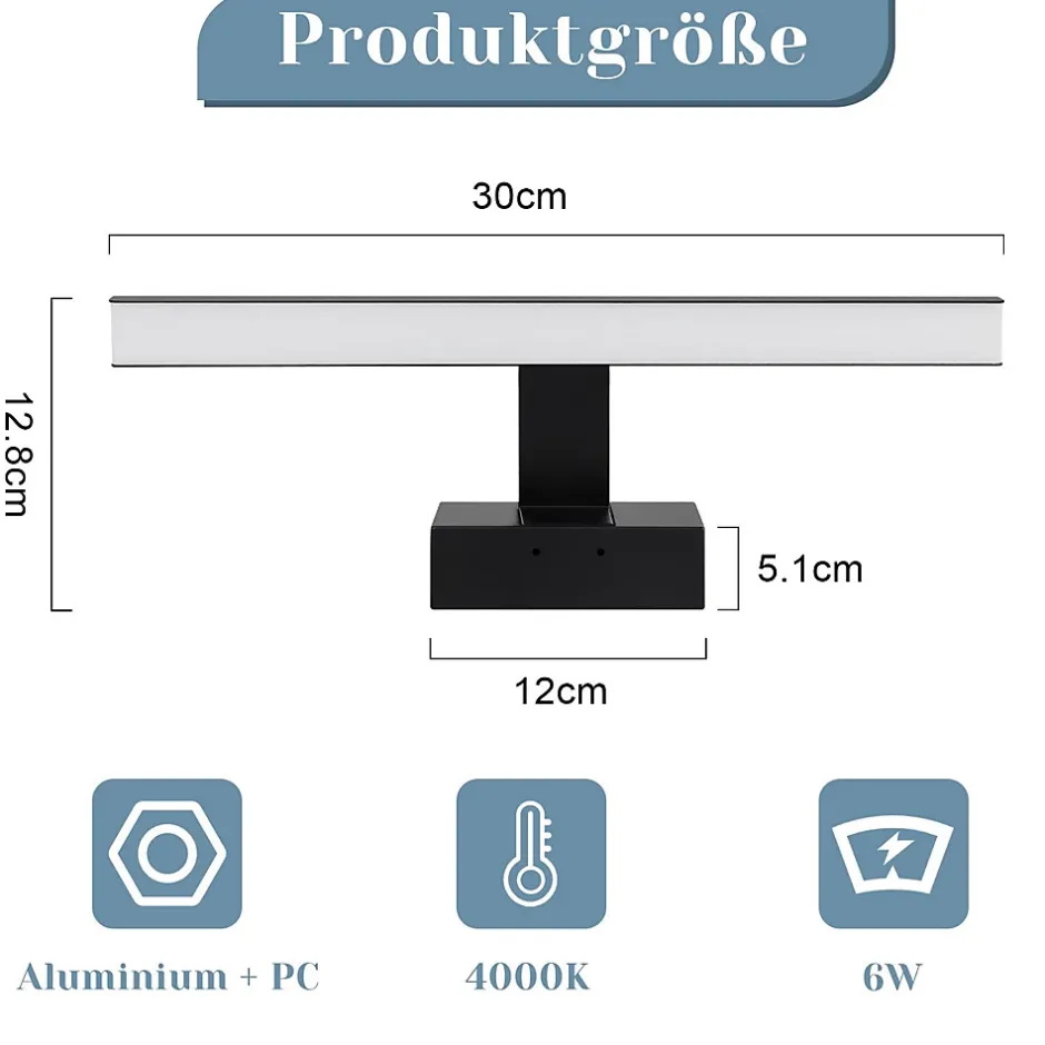 zmh Lampe Miroir LED Noire 30CM IP44 pour Salle de Bain - Éclairage Sûr et Élégant* Miroir Lumineux