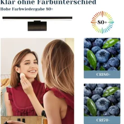 zmh Lampe Miroir LED Noire 30CM IP44 pour Salle de Bain - Éclairage Sûr et Élégant* Miroir Lumineux