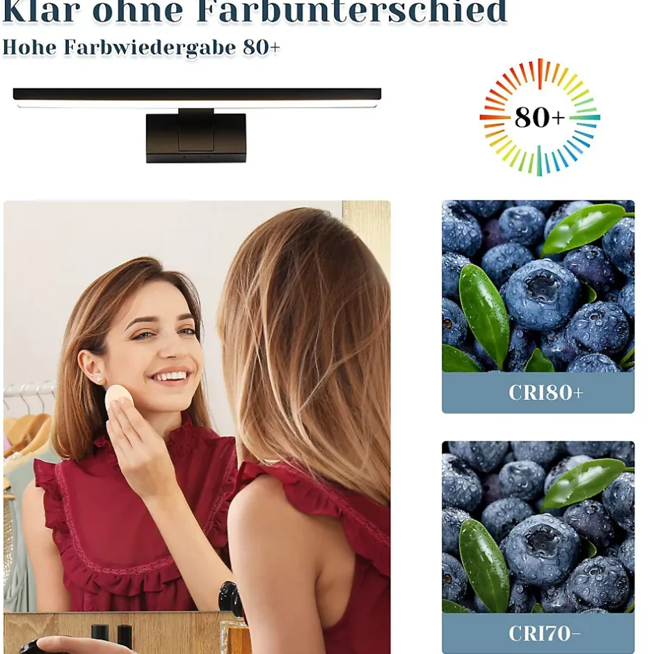 zmh Lampe Miroir LED Noire 30CM IP44 pour Salle de Bain - Éclairage Sûr et Élégant* Miroir Lumineux