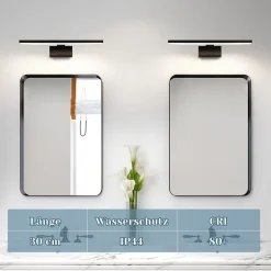 zmh Lampe Miroir LED Noire 30CM IP44 pour Salle de Bain - Éclairage Sûr et Élégant* Miroir Lumineux