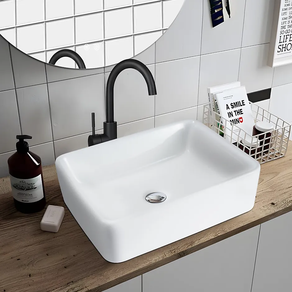 zmh Lavabo Carré Céramique à Poser, 40x30x13cm, Effet Lotus, Blanc