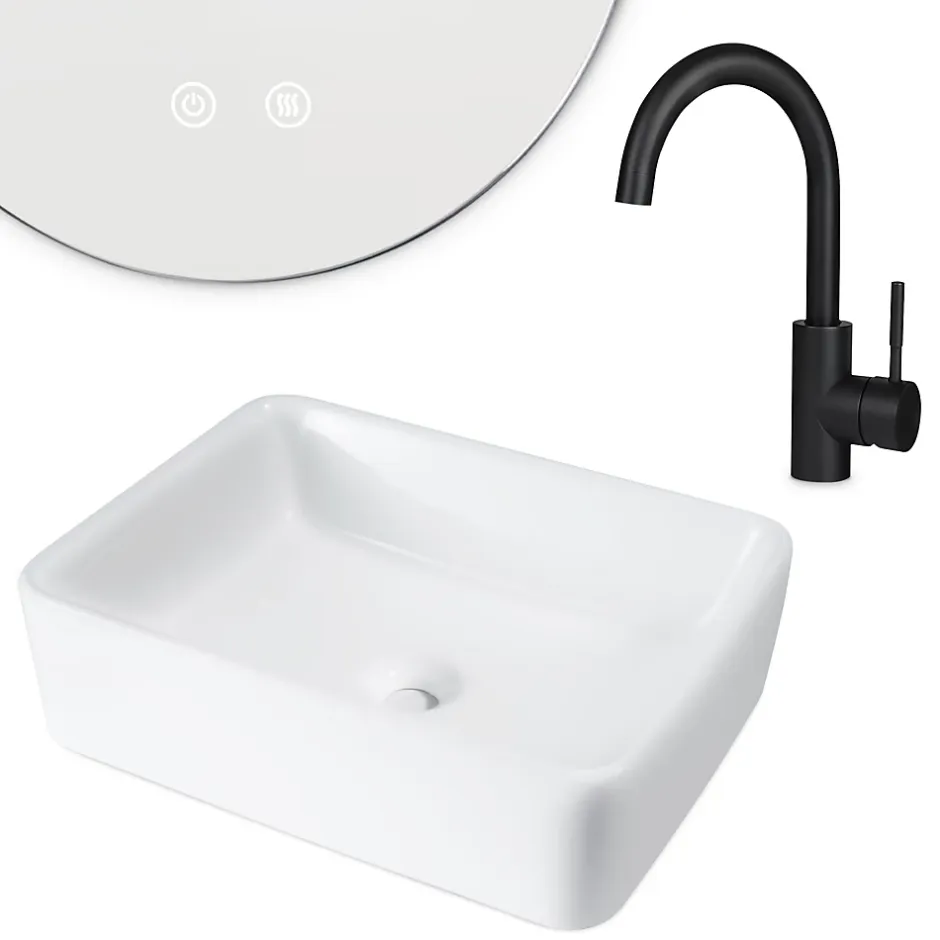 zmh Lavabo Carré Céramique à Poser, 40x30x13cm, Effet Lotus, Blanc