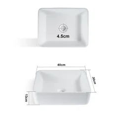zmh Lavabo Carré Céramique à Poser, 40x30x13cm, Effet Lotus, Blanc
