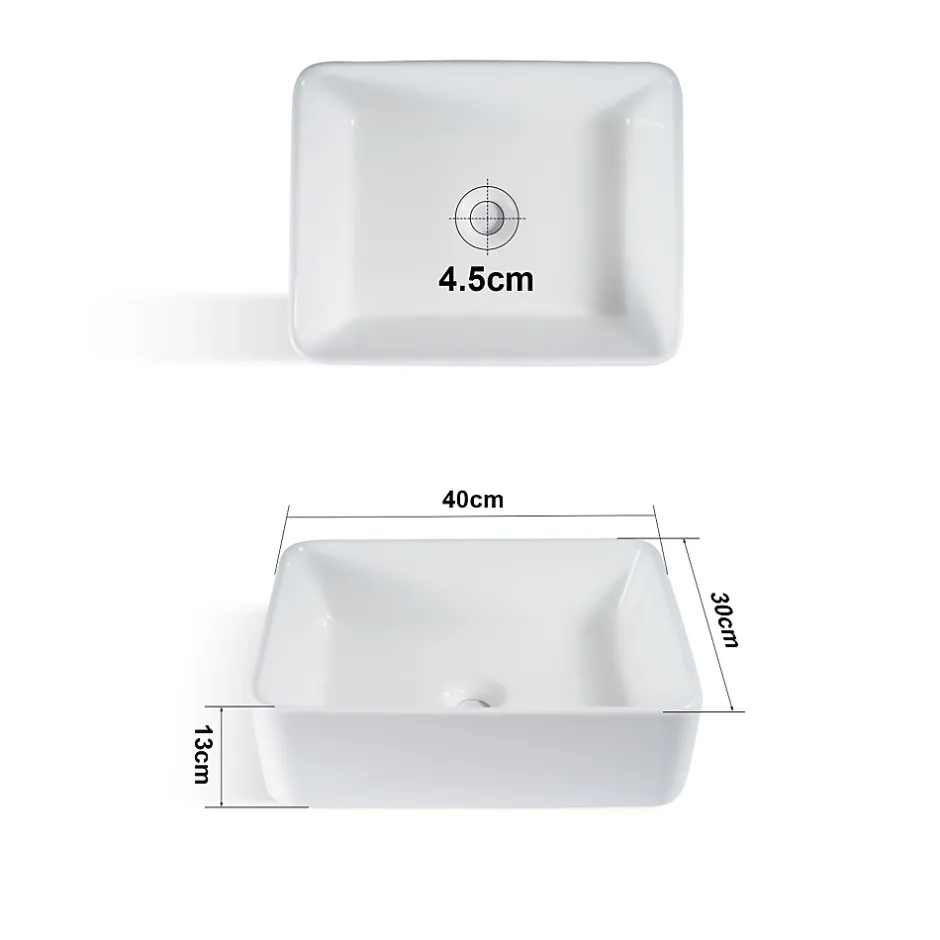 zmh Lavabo Carré Céramique à Poser, 40x30x13cm, Effet Lotus, Blanc