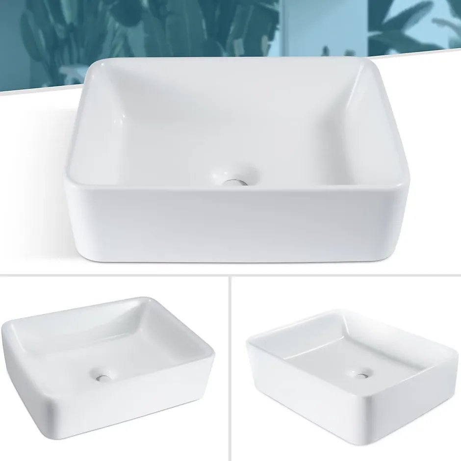 zmh Lavabo Carré Céramique à Poser, 40x30x13cm, Effet Lotus, Blanc