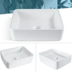 zmh Lavabo Carré Céramique à Poser, 40x30x13cm, Effet Lotus, Blanc