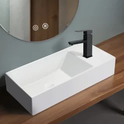 zmh Lavabo Carré Céramique Mural 40x22x10cm, Blanc Avec Trou Pour Robinet