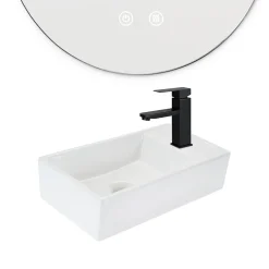 zmh Lavabo Carré Céramique Mural 40x22x10cm, Blanc Avec Trou Pour Robinet