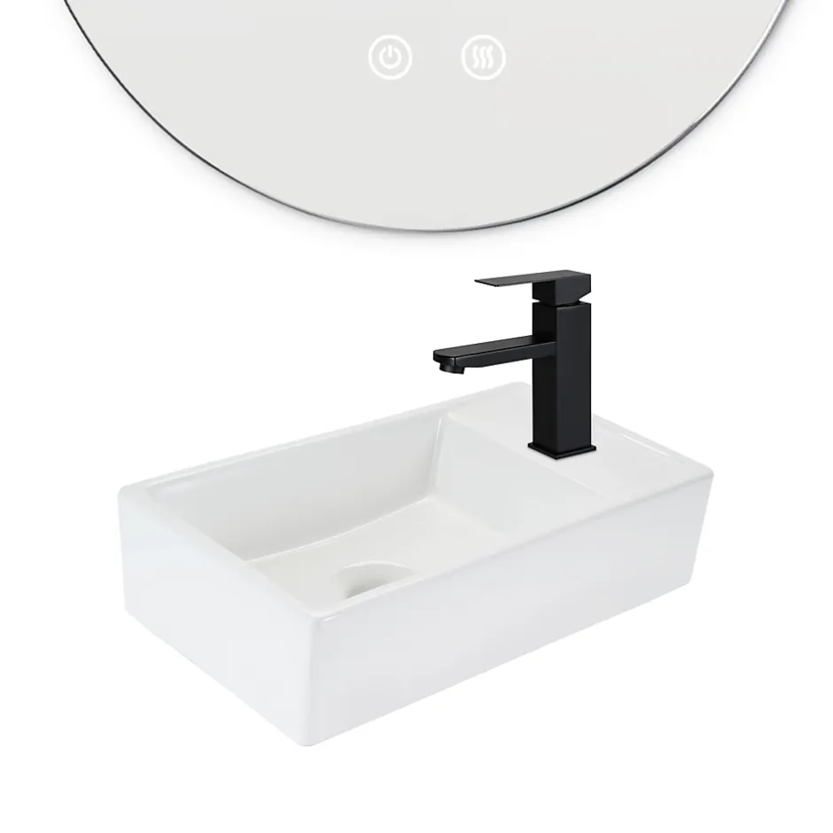 zmh Lavabo Carré Céramique Mural 40x22x10cm, Blanc Avec Trou Pour Robinet