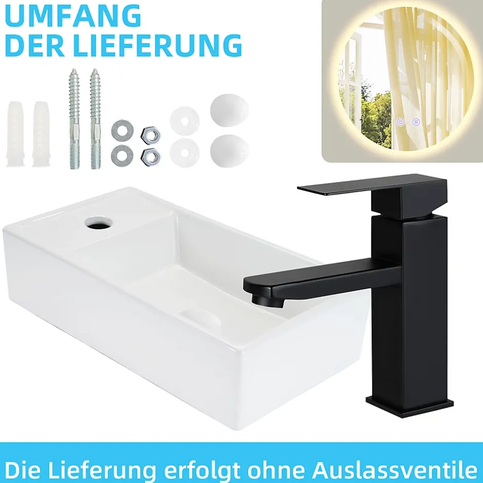 zmh Lavabo Carré Céramique Mural 40x22x10cm, Blanc Avec Trou Pour Robinet