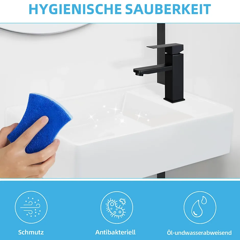 zmh Lavabo Carré Céramique Mural 40x22x10cm, Blanc Avec Trou Pour Robinet