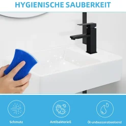 zmh Lavabo Carré Céramique Mural 40x22x10cm, Blanc Avec Trou Pour Robinet