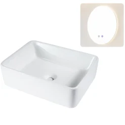 zmh Lavabo Carré Céramique à Poser, 48x37x13,5cm, Finition Nano Effet Lotus, Blanc