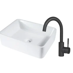 zmh Lavabo Carré Céramique à Poser, 48x37x13,5cm, Finition Nano Effet Lotus, Blanc
