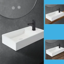 zmh Lavabo Carré En Céramique à Poser, 40x22x10cm, Blanc, Avec Trou Pour Robinet.