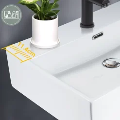 zmh Lavabo Carré En Céramique à Poser 60x42x15cm Blanc